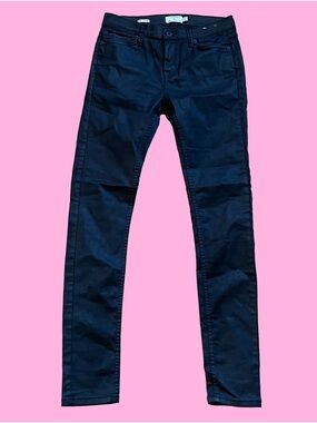 Topman  Wax Coated Denim Dark Grey/Black Spray-On Skinny Jeans